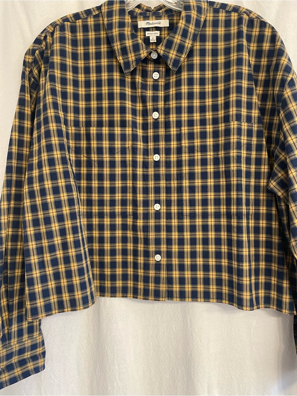 Madewell Navy and Yellow Plaid Button-Down Shirt, size medium - Picture 5 of 10